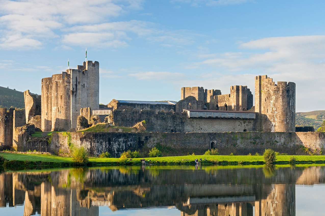 caerphilly castle from the outside across moat 3