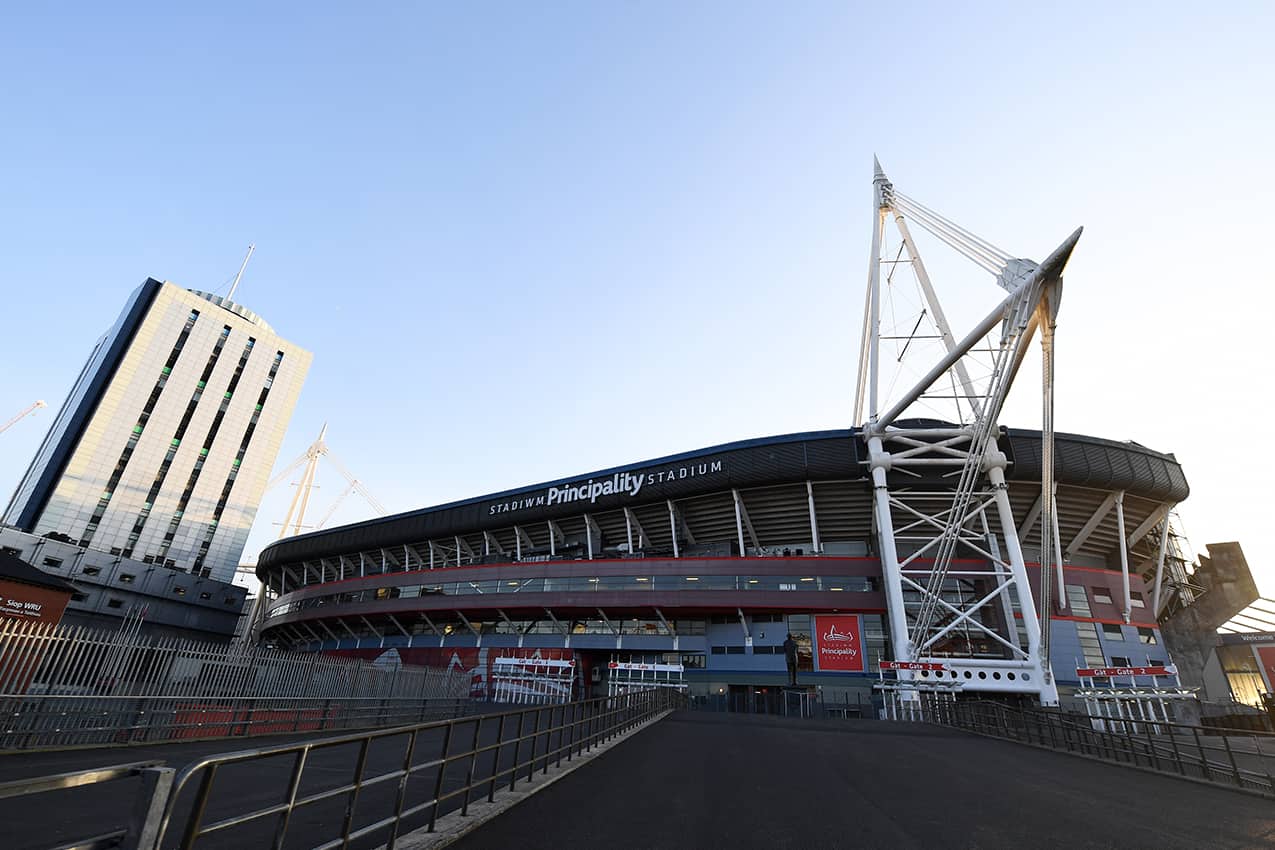 outside photo of the principality stadium in cardiff